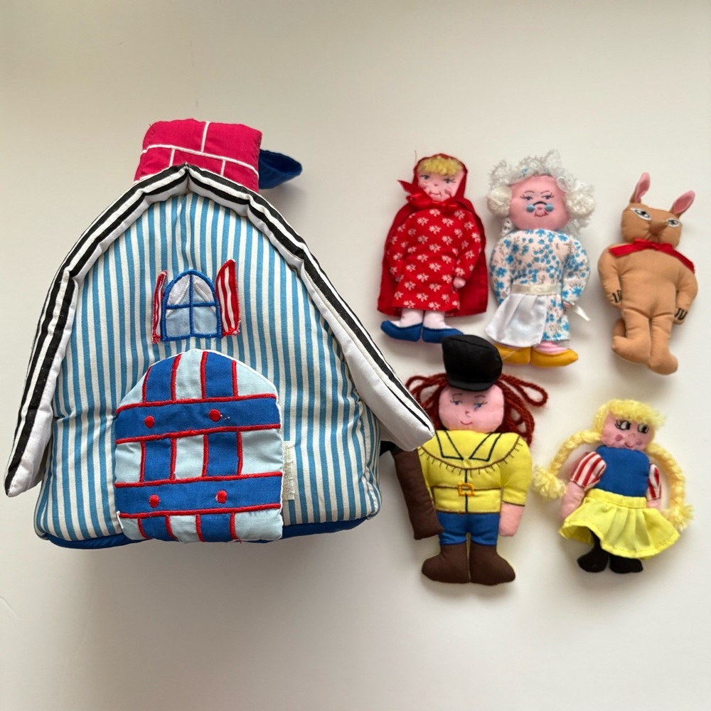 Vintage Stuffed Dolls and Plush House Set